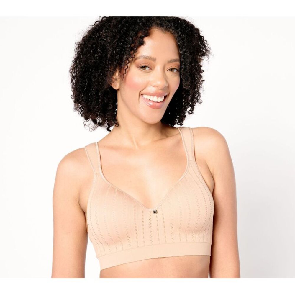 Breezies Women's Bra Sz 42D Seamless Pointelle Wirefree T-Shirt Brown A644712